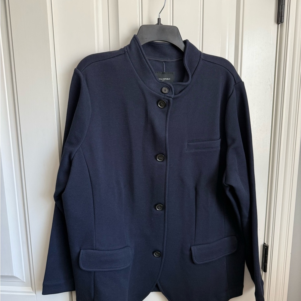 Banana Republic Navy Pique Knit Stand-Collar Sweatshirt